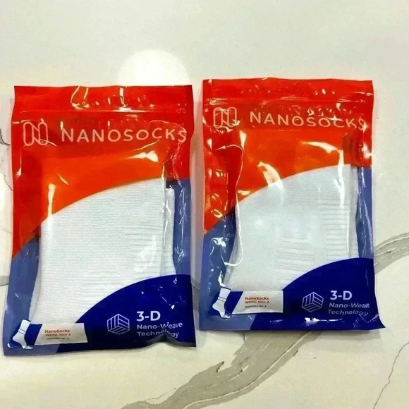 New TWO pairs Sz 2 NanoSocks 3D Nano-Weave Compression Socks White Unisex Adult - Picture 1 of 2